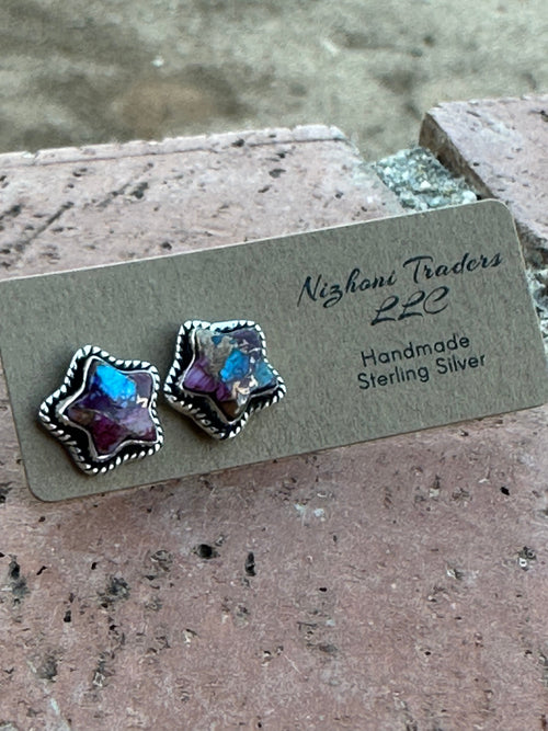 Sizzling Handmade Star Sterling Silver & Purple Mojave Post Earrings