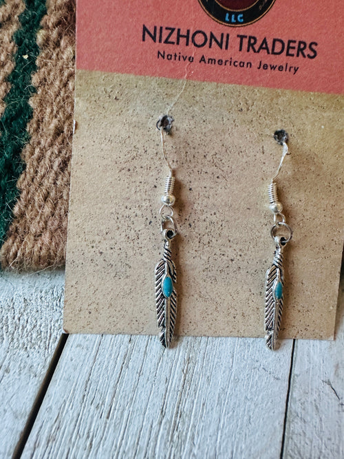 Navajo Turquoise & Sterling Silver Feather Earrings