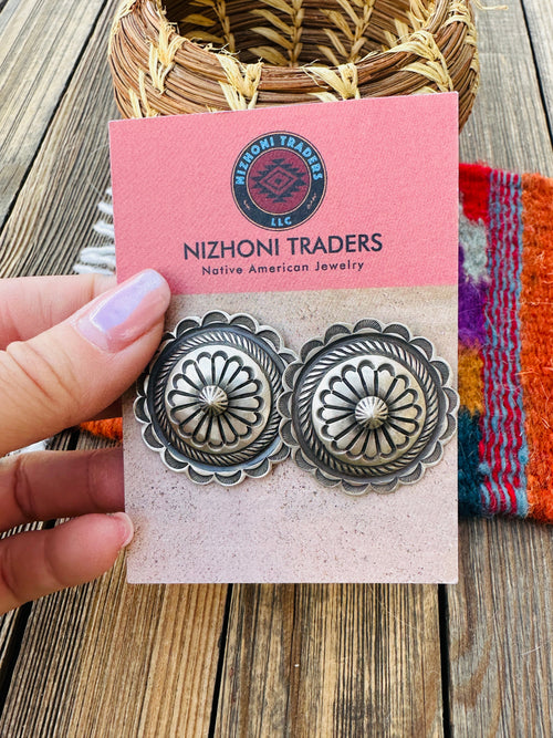 Handcrafted Old Pawn Sterling Silver Concho Post Earrings