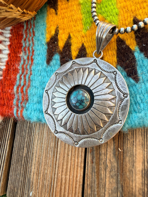 Old Pawn Handcrafted Turquoise and Sterling Silver Pendant