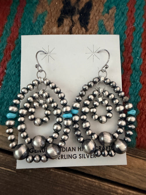 Handcrafted Turquoise and Sterling Silver Pearl Beaded Dangle Earrings