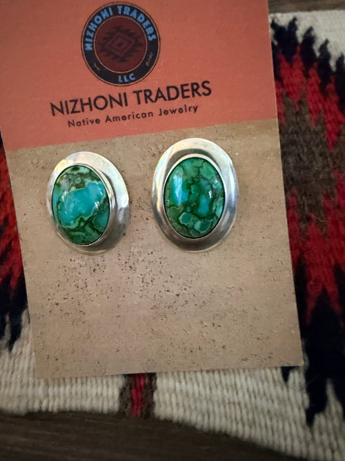 Handcrafted Old Pawn Sonoran Mountain Turquoise & Sterling Silver Post Earrings