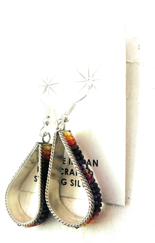 Navajo Handmade Multicolor Beaded Teardrop Dangle Earrings