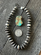 Navajo Sterling Silver Single Strand Beaded Statement Necklace by Rose Martin, 16” + 2”