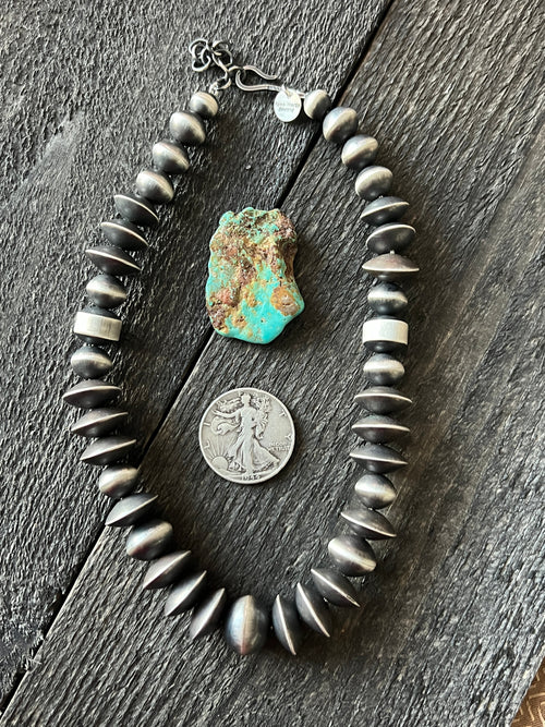 Navajo Sterling Silver Single Strand Beaded Statement Necklace by Rose Martin, 16” + 2”
