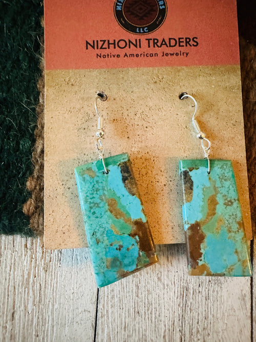 Navajo Sterling Silver & Turquoise Slab Dangle Earrings