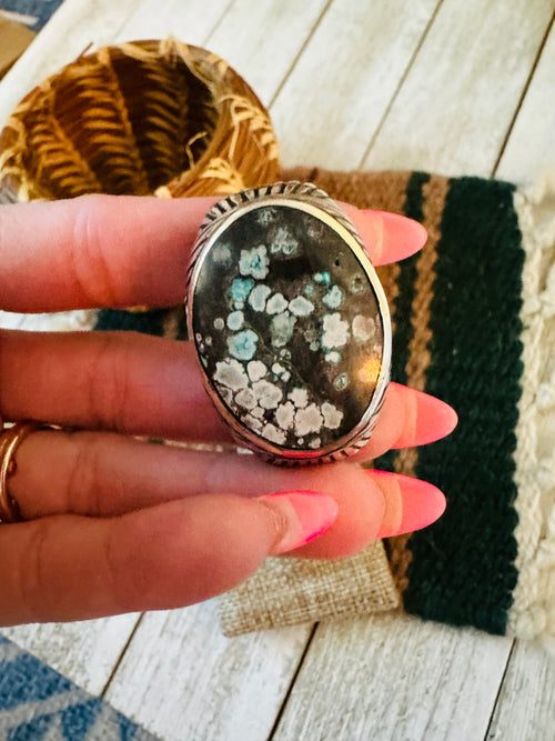 Old Pawn Navajo Sterling Silver & Kingman Web Turquoise Men’s Ring Size 7.5