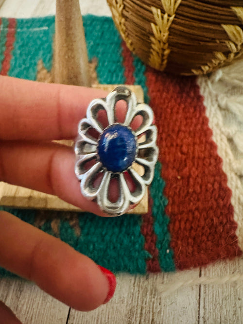 Navajo Sterling Silver & Lapis Flower Ring