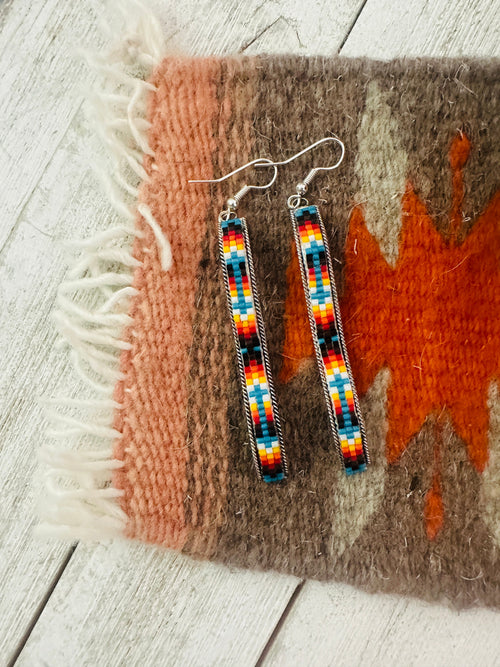 Navajo Handmade Multicolor Beaded Dangle Earrings