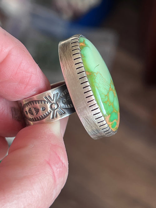 Raymond Coriz Handcrafted Emerald Valley Turquoise Cocktail Ring, Size 8