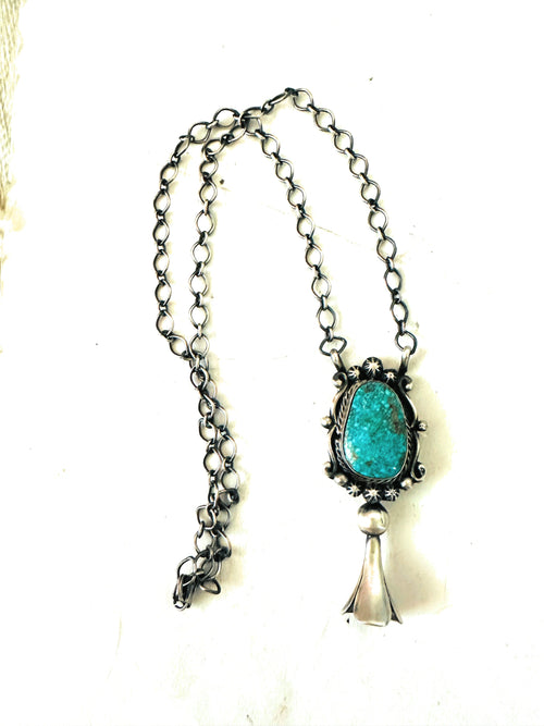 Navajo Sterling Silver & Turquoise Blossom Necklace