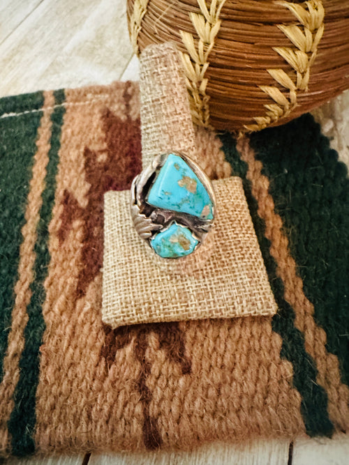 Old Pawn Turquoise and Sterling Silver Ring Size 10.5