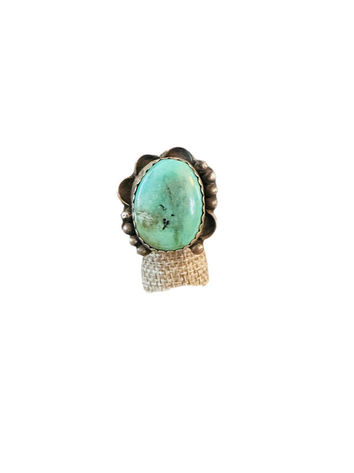 Old Pawn Navajo Sterling Silver & Turquoise Ring Size 8.5
