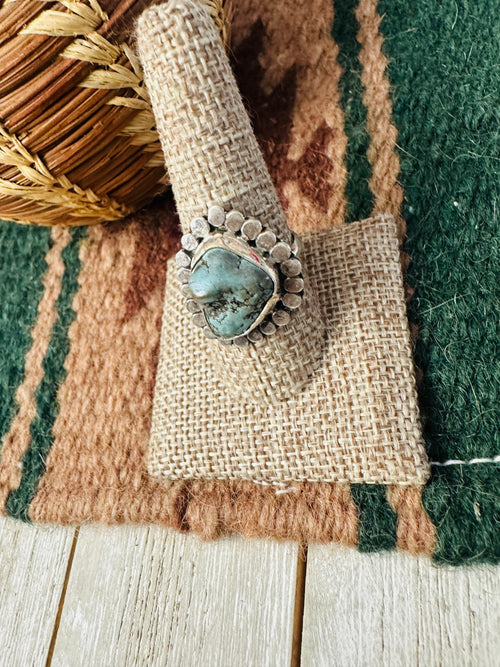 Old Pawn Handcrafted Turquoise & Sterling Silver Ring Size 9 by Gilbert Nez