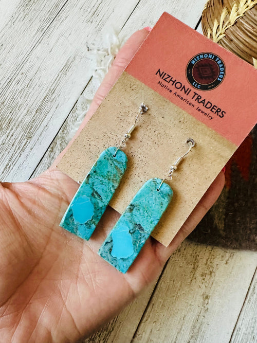 Navajo Sterling Silver & Turquoise Slab Dangle Earrings