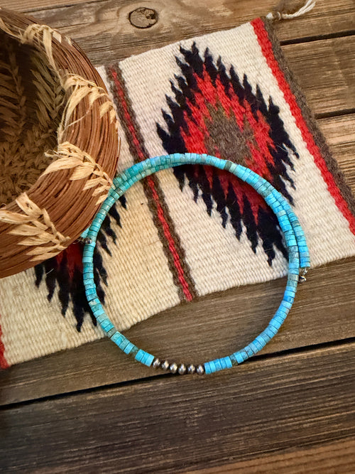 Handcrafted Turquoise & Sterling Silver Beaded Wrap Choker Necklace