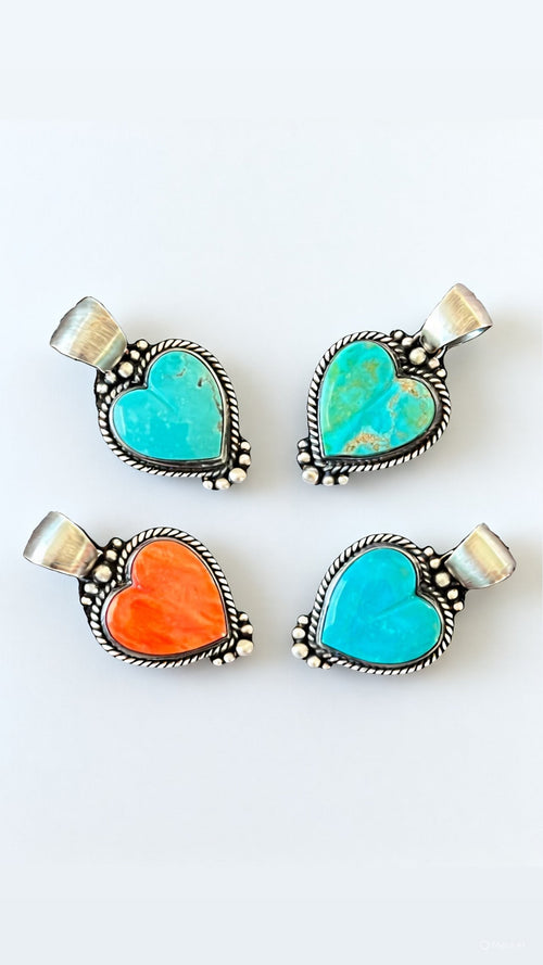 Navajo Sterling Silver Electric Rainbow Mini Heart Pendants by Bernyse Chavez