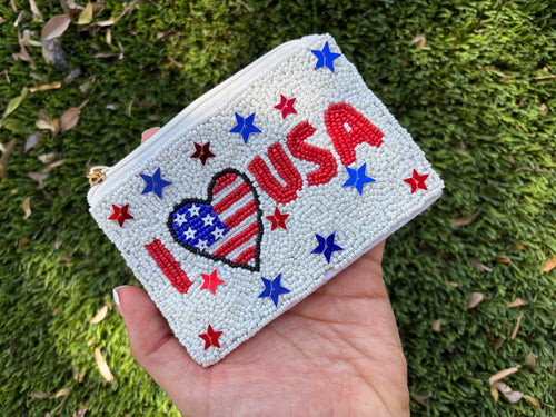 Handmade Beaded “I ❤️ USA” Coin Purse