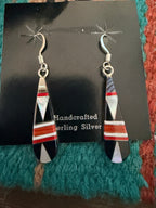 Old Pawn Handcrafted Sterling Silver & Multi Stone Inlay Dangle Earrings