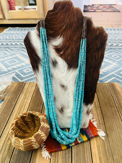 Old Pawn Handcrafted Turquoise & Heishi  Beaded 34” Necklace