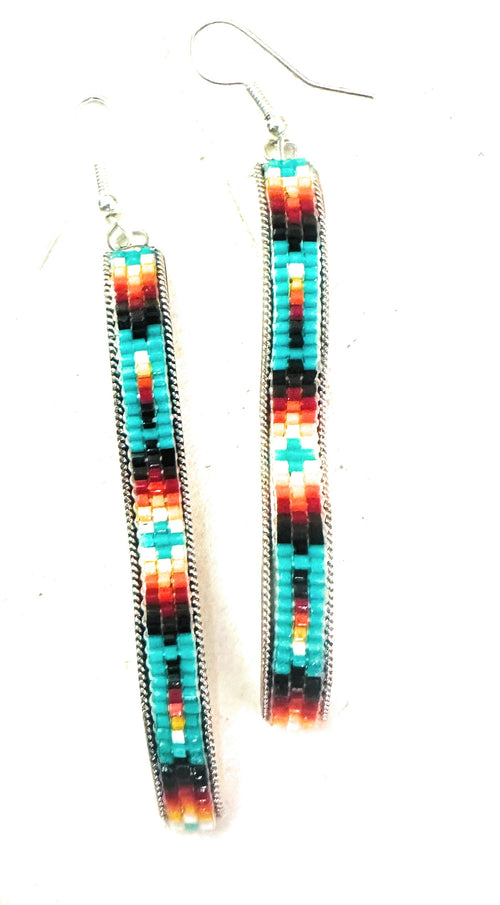 Navajo Handmade Multicolor Beaded Dangle Earrings