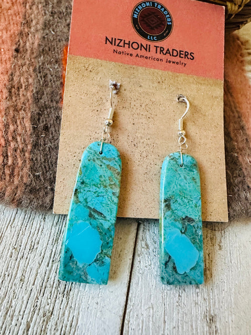 Navajo Sterling Silver & Turquoise Slab Dangle Earrings