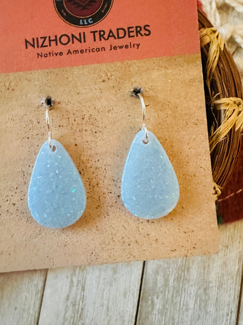 Navajo Summer Lovin’ Sterling Silver & Blue Opal Teardrop Dangle Earrings