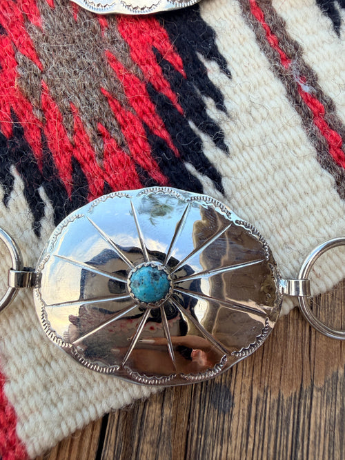 Handcrafted Vintage Old Pawn Turquoise & Nickel Concho Belt