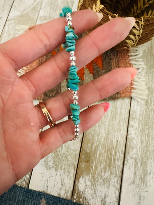 Navajo Sterling Silver Pearl & Turquoise Beaded Bracelet
