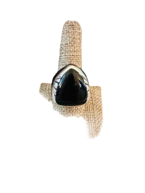 Old Pawn Navajo Sterling Silver & Onyx Ring Size 9.25