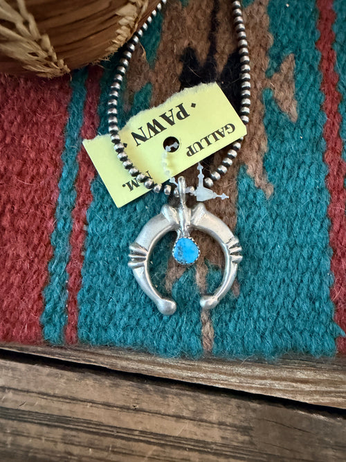 Old Pawn Handcrafted Turquoise and Sterling Silver Naja Pendant