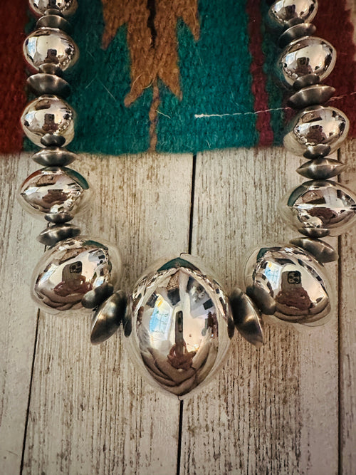 Navajo Sterling Silver Pearl & Turquoise Beaded Necklace