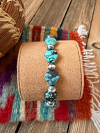 Handcrafted Turquoise & Sterling Silver Beaded Stretch Bracelet