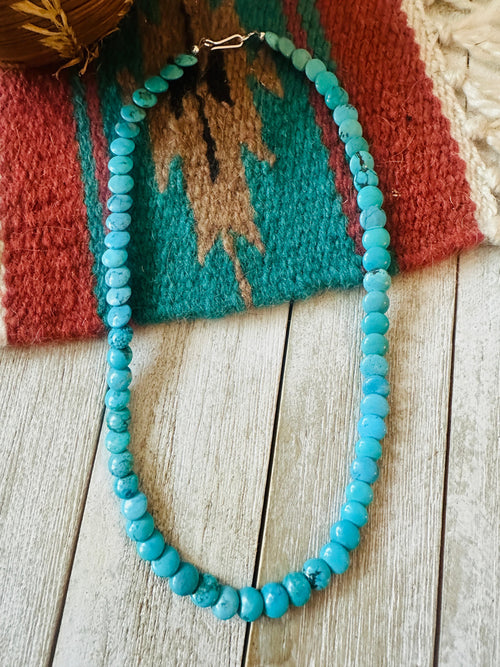 Navajo Turquoise & Sterling Silver 16” Beaded Necklace