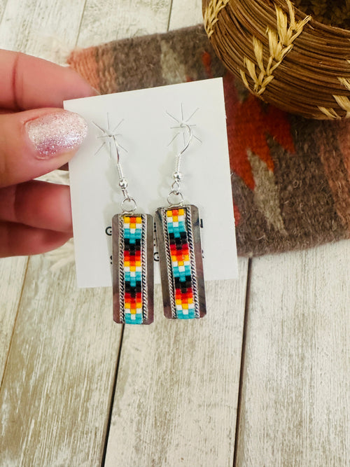 Navajo Handmade Multicolor Beaded Dangle Earrings