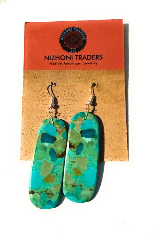 Navajo Sterling Silver & Turquoise Slab Dangle Earrings