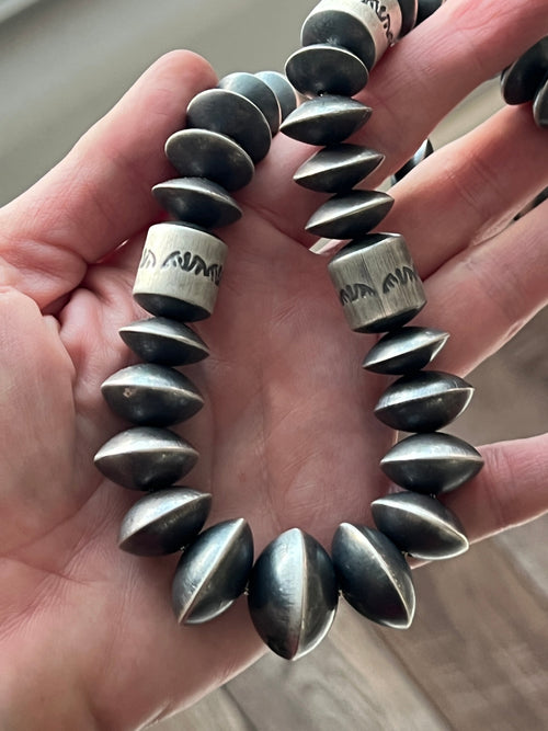 Navajo Sterling Silver Single Strand Beaded Statement Necklace by Rose Martin, 18” + 2”