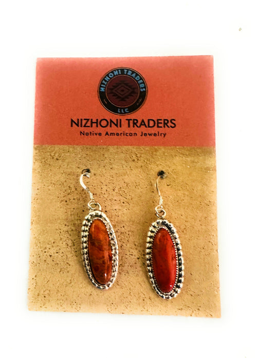 Navajo Sterling Silver Apple Coral Dangle Earrings