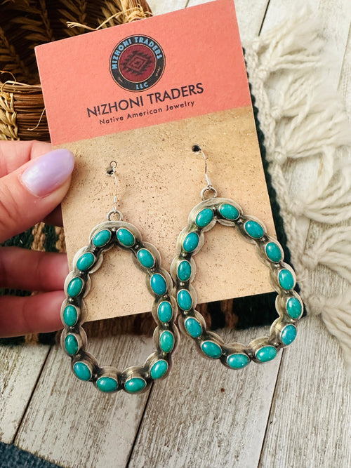 Old Pawn Navajo Sterling Silver & Turquoise Cluster Dangle Earrings