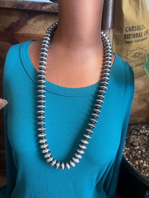 Handcrafted 15mm Sterling Silver Saucer Pearl Bead Necklace by Michelle Jameson, 29 inches
