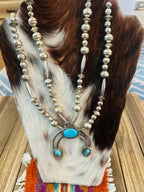 Old Pawn Handcrafted Turquoise & Sterling Silver Beaded Naja Necklace