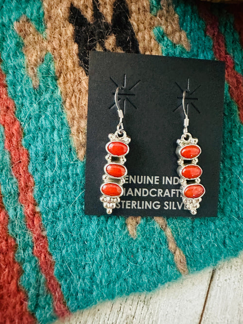 Navajo Sterling Silver & Coral Dangle Earrings