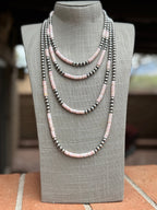 Handcrafted  Sterling Silver Pearl & Queen Pink Conch Beaded Necklace 6mm