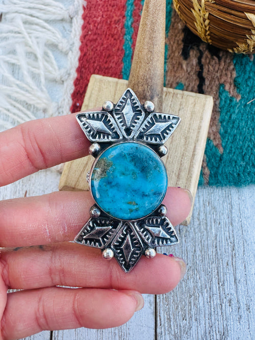 Handmade Artisan Sterling Silver & Kingman Turquoise Ring, Size 8.5