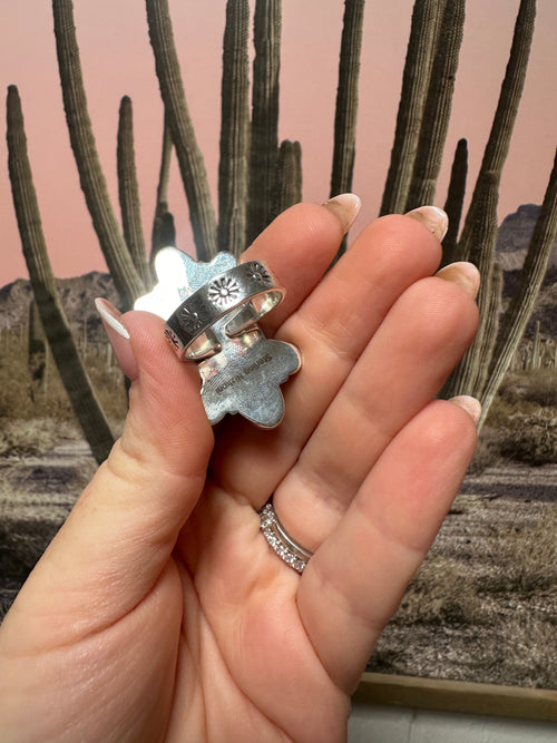 Beautiful Handmade Sonoran Mountain Turquoise, White Buffalo And Sterling Silver Adjustable Ring