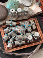 Handmade Stamped Sterling Silver & Turquoise Cylinder Beads, The Beacon