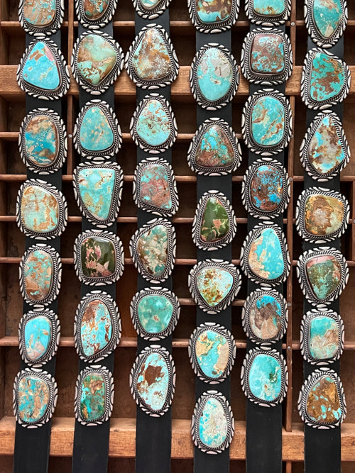 Stunning Handcrafted Sterling Silver and Royston Turquoise Concho Belts by Mary Ann Spencer: Six To Choose From!