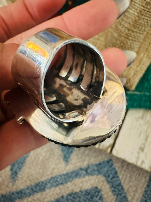 Old Pawn Navajo Sterling Silver & White Buffalo Ring Size 7.75