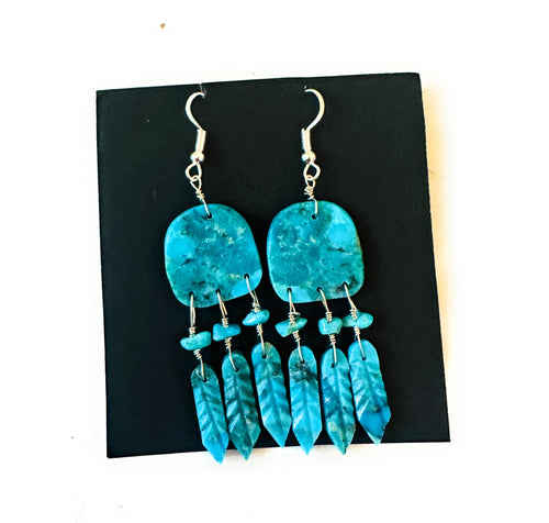 Santo Domingo Turquoise Feather Dangle Earrings