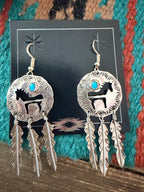 Old Pawn Handcrafted Sterling Silver & Turquoise Horse Feather Dangle Earrings
